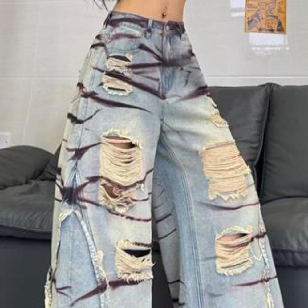 Women's Wide Leg Baggy Jeans Trendy 2026 Denim Pants Vintage Hip Hop Loose Fit - Picture 3 of 7